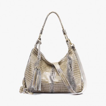 Crocodile Pattern Leather Shoulder Handbag